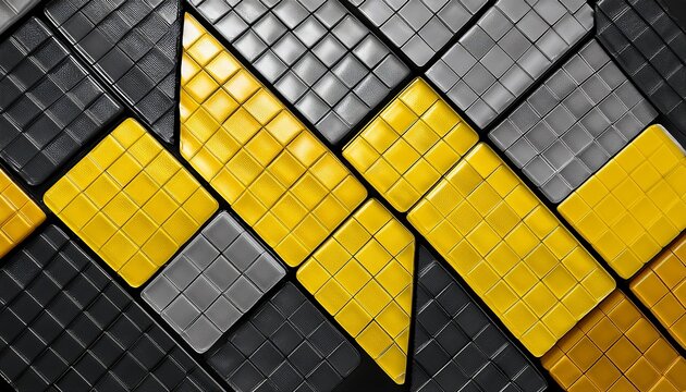 greyscale and vivid yellow tiles on transparent created using algorithmic procedural javascript
