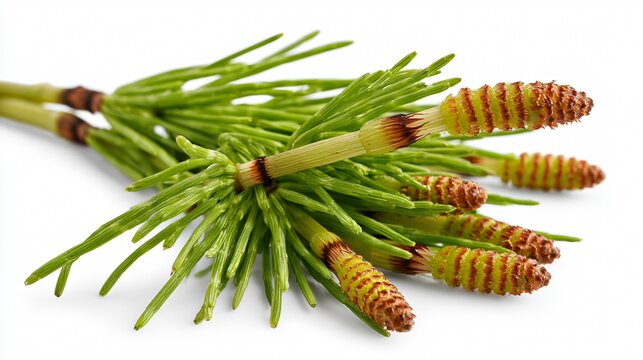 Spring Horsetail Plant Stem Isolated on White Background