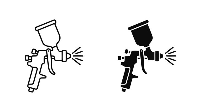 Vector illustration of paint spray gun icon set outline and solid vector illustration on a transparent background