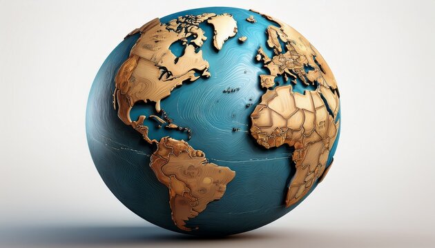 a realistic globe with detailed continents isolated on a white background
