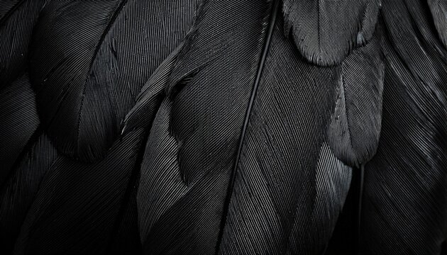 close up of black bird feathers print background backdrop for fashion textile print banner