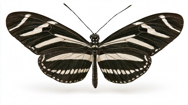 Beautiful Zebra Longwing Butterfly Heliconius charithonia Isolated on White Background
