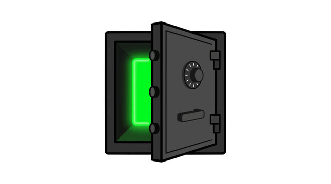 Open Safe Glowing Green Inside Symbolizing Financial Opportunity or Wealth