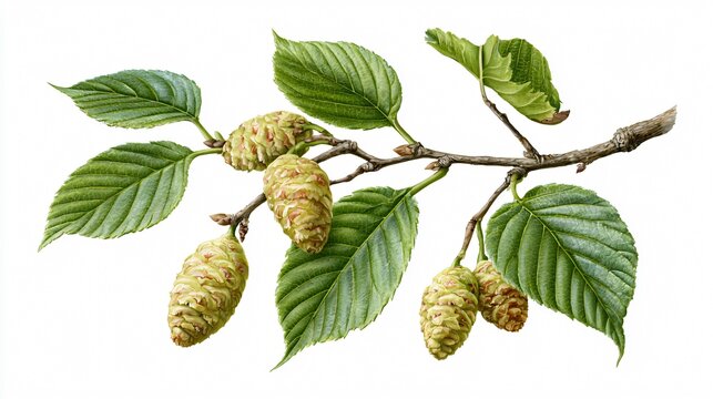Isolated Branch from Grey Alder Tree on White Background for Design Projects