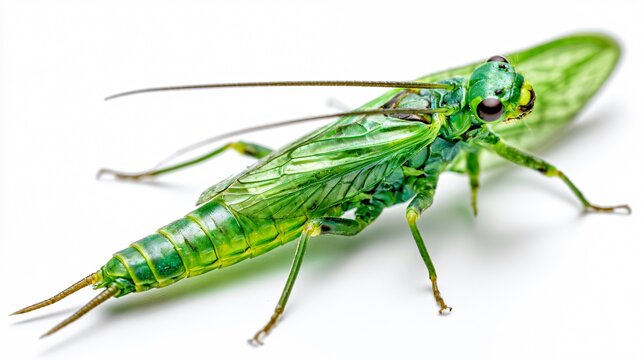 Close-up Green Stonefly Plecoptera Isolated White Background Stock Photo