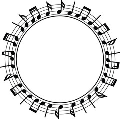 Naklejka premium Circular Music Notes Frame: A decorative circular frame composed of musical notes and staff lines, perfect for adding a musical touch to designs.