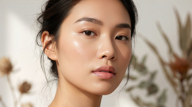 Chinese Woman Highlighting Natural Healthy Skin Texture