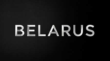 Fototapeta premium BELARUS word in bold white letters on a black background, country name typography, national identity, travel and geographic concept.
