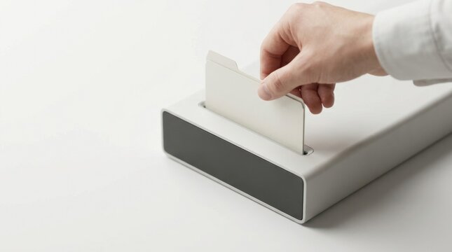 Hand Inserting Blank File Folder into Document Review Slot for Approval Process and Controlled Business Workflow with Clean Copy Space