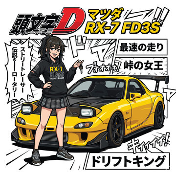 vector image of anime girl and jdm car