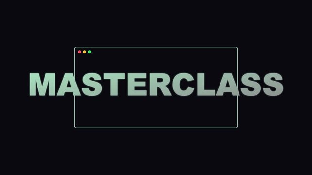 Masterclass online education concept with minimalist browser window interface animation 4k e-learning