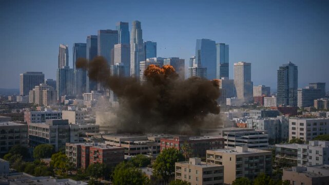 Fiery explosion in a city