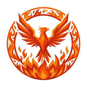 Vibrant Orange Phoenix Rising from Flames.