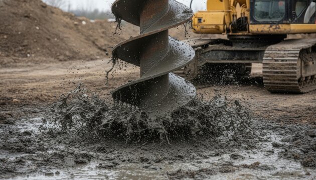Industrial auger drilling at construction site