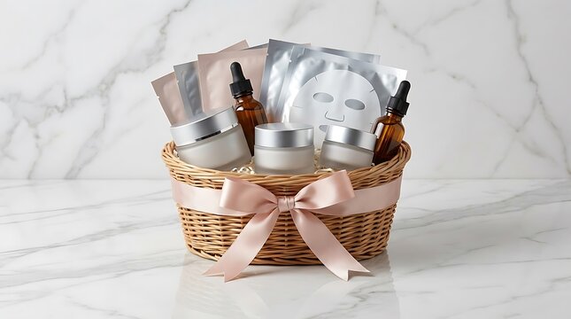 Beauty gift basket with skincare products and face masks.
 giftable beauty kits