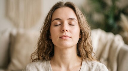 Obraz premium close up portrait of a young woman with eyes closed relaxing