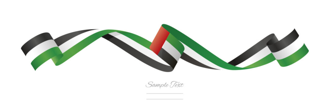 UAE new abstract flag ribbon vector illustration. Waving patriotic UAE flag ribbon banner on white background