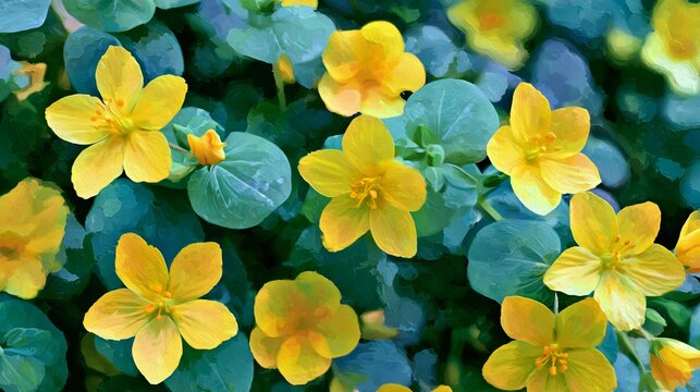 Vibrant Golden Creeping Jenny Lysimachia Nummularia Flowering Yellow