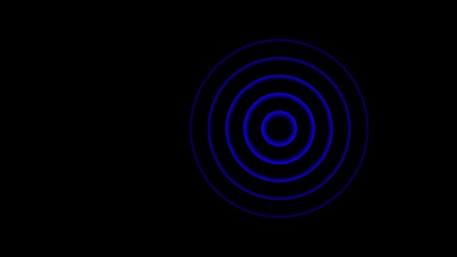 blue Concentric  circles expanding like radio waves, sonar signal animation moving across a black background
