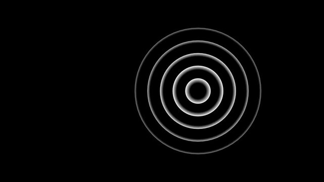 Concentric white circles expanding like radio waves, sonar signal animation moving across a black background