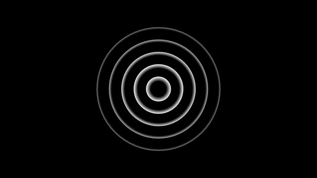 Concentric white circles expanding like radio waves, sonar signal animation moving across a black background