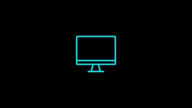 Minimalist line icon animation of a computer monitor with a loading spinner on a black background. Computer screen buffering icon animation, minimalist SINE line art on black, tech loading concept.