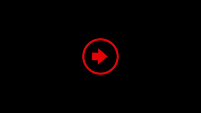 Animated red right arrow in circle icon on black background