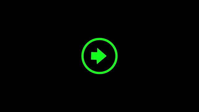 Animated green right arrow in circle icon on black background
