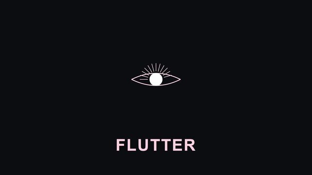Minimalist flutter animation with stylized eye on 4k black background, motion minimalist tech