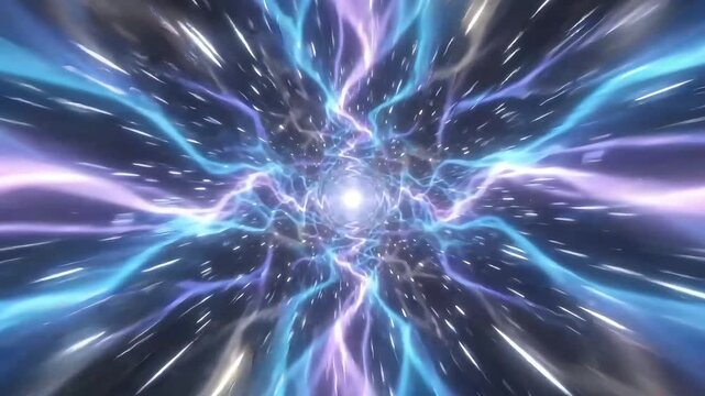 Cinematic journey through a hyperspace tunnel and glowing vortex