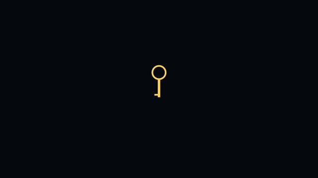 Minimalist golden key animation on 4k black background, for security and, access concepts