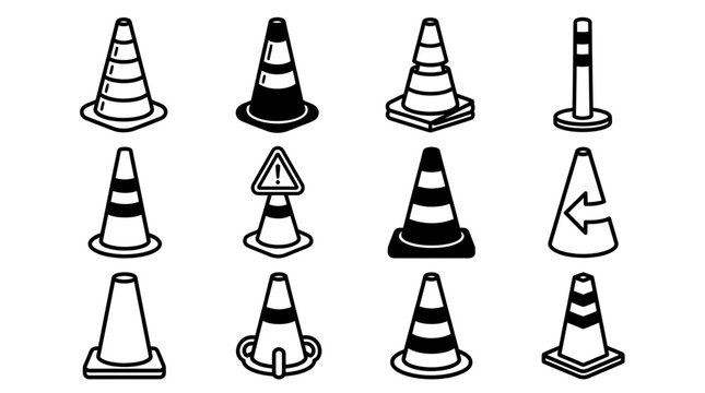 Traffic Cones Icons Collection: Safety, Warning, Roadwork, Construction Symbols