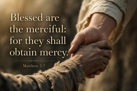 Mercy and Compassion: Blessed are the Merciful, for they shall Obtain Mercy, Matthew 5:7 Scripture Poster.