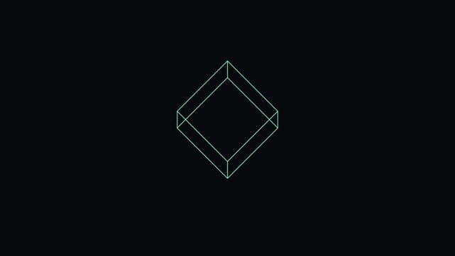 Rotating 3 d wireframe cube minimalist animation on dark 4k background