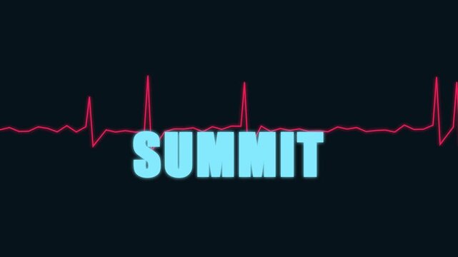 Summit text animation with ekg heartbeat line pulse for medical conference or healthcare presentation 4k background