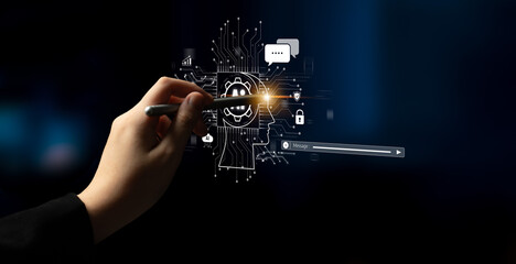 Fototapeta premium AI chatbot using prompt engineering and LLM deep learning delivers explainable generative AI for smarter, more efficient business support. Latch