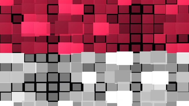 Abstract Indonesian Flag Background Made of Red and White Cubes, Digital Art