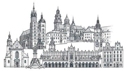 Fototapeta premium Gothic Architecture Buildings Cityscape Skyline.