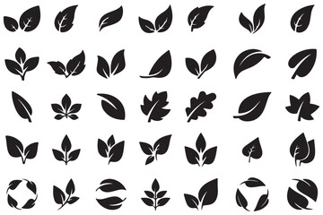 Fototapeta premium Green Leaf icon Set, Minimal Nature Plant leaves Logo Collection, Modern Symbol Set of Single one, two and three Fresh Organic Leaves Vector isolated on Transparent Png White background