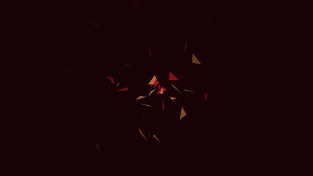 Abstract geometric motion animation 4k background, with floating red, and gold triangles