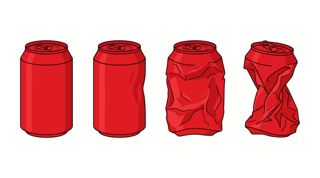Progression of a red soda can from pristine to completely crushed showcasing its transformation