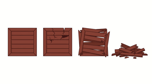 Progression of wood crates from intact to shattered debris a visual metaphor for decay