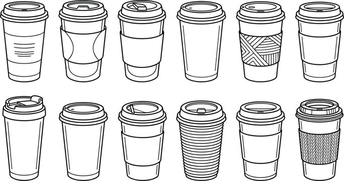 Disposable Coffee Cup Silhouettes with Lids and Sleeves