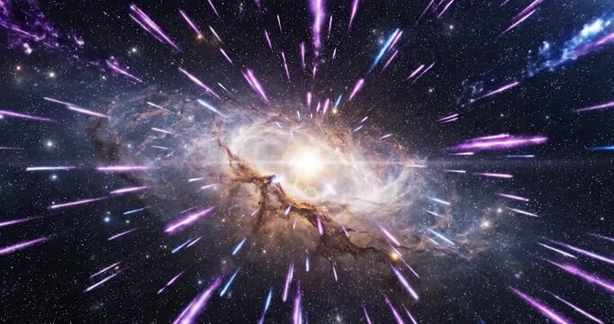 Fast hyper speed travel through a vibrant glowing neon starfield galaxy