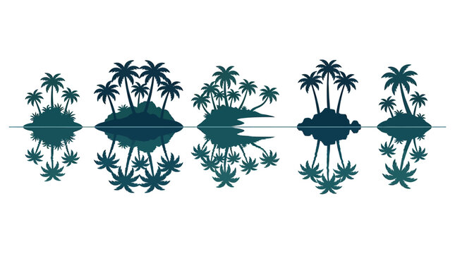 Tropical Islands Reflection Silhouette Palm Trees Ocean Water