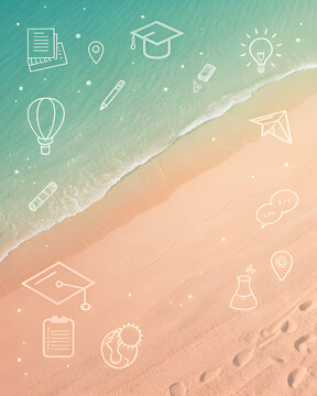 Smooth, modern gradient background transitioning from soft peach to light sage, subtle grain texture, minimalist school-themed minimalist icons blended into the background in low opacity.