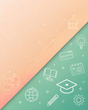 Smooth, modern gradient background transitioning from soft peach to light sage, subtle grain texture, minimalist school-themed minimalist icons blended into the background in low opacity.