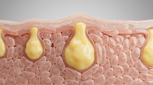 A cross-section illustration showing human skin layers with clogged pores and sebum accumulation.