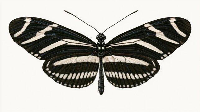 Beautiful Zebra Longwing Butterfly Heliconius charithonia Isolated on White Background