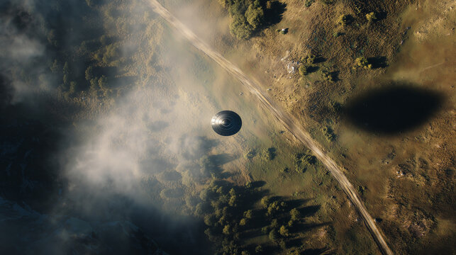 UFO flying over the countryside